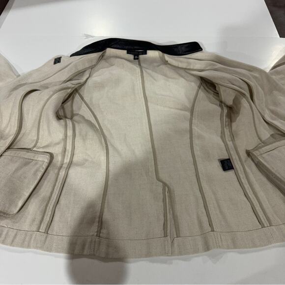 Lafayette 148 Linen Blend Cream Faux Leather Trim Long Sleeve Blazer Jacket 10‎ - Picture 6 of 10